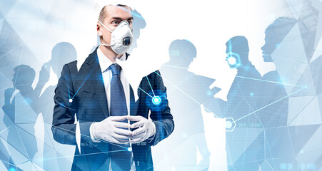 Poster - Man in mask and his team, network interface