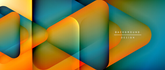 Wall Mural - Triangle shapes geometric abstract background. 3D shadow effects and fluid gradients. Modern overlapping forms wallpaper for your text message