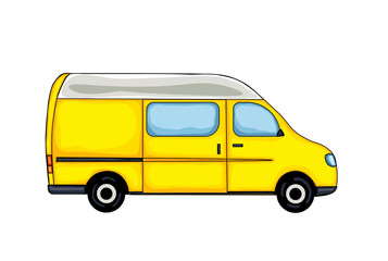 Light yellow hand drawn van, isolated on white background. Vector Illustration.