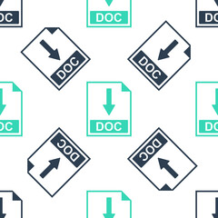 Poster - Green DOC file document icon. Download DOC button icon isolated seamless pattern on white background. Vector.