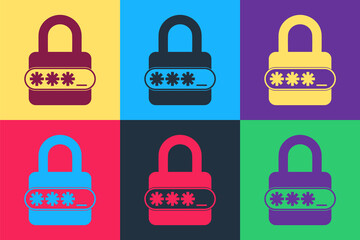 Poster - Pop art Password protection and safety access icon isolated on color background. Lock icon. Security, safety, protection, privacy concept. Vector.