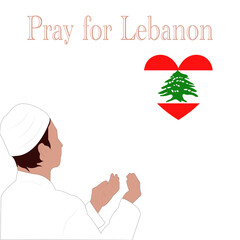 Muslim man Man's hands doing raised. Praying to Lebanon,Doing dua. Human open two empty hands, Open hands prayer in white background. Ramadan Kareem flat cartoon character illustration