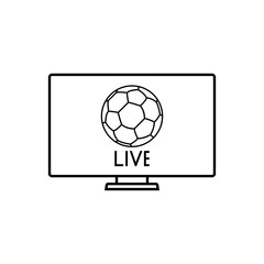 Wall Mural - Soccer Live Match line icon. linear style sign for mobile concept and web design. TV monitor with soccer ball outline vector icon. Symbol, logo illustration. Vector graphics on a white background