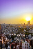 Fototapeta Nowy Jork - Landscape of tokyo city skyline in Aerial view with skyscraper, modern office building and sunset sky background in Tokyo metropolis, Japan.