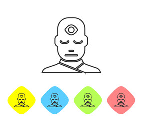 Sticker - Grey line Man with third eye icon isolated on white background. The concept of meditation, vision of energy, aura. Set icons in color rhombus buttons. Vector Illustration.