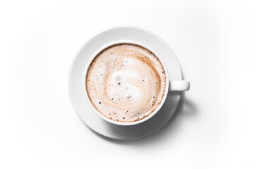 Wall Mural - Cup coffee cappuccino on a white background, Full frame