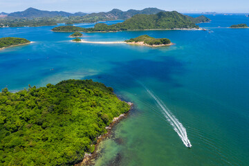 Poster - Drone fly over beautiful landscape island and sea in Sai Kung of Hong Kong