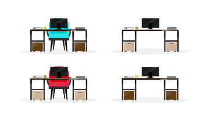 Wall Mural - Computer table flat color vector objects set