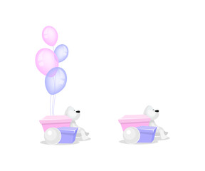 Poster - Present box with balloons flat color vector objects set