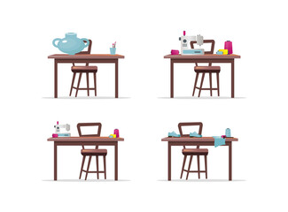 Poster - Craft work tables flat color vector objects set