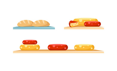 Fototapete - Cheese and bread display flat color vector objects set
