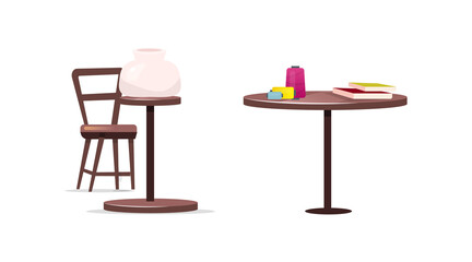 Poster - Tables for craft flat color vector objects set