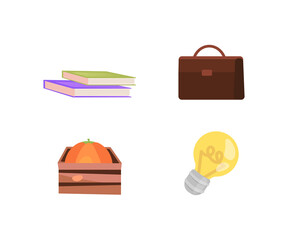 Poster - Briefcase and books flat color vector objects set