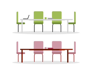 Fototapete - Office tables flat color vector objects set