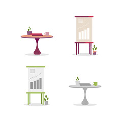 Fototapete - Statistics boards and tables flat color vector objects set