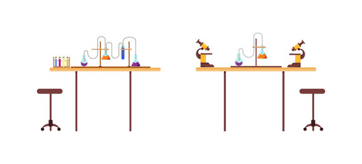 Poster - Chemistry desk flat color vector object set