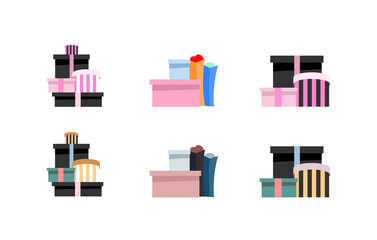 Poster - Luxury shopping boxes flat color vector objects set