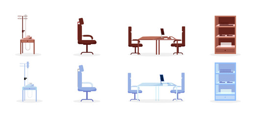 Poster - Hospital furniture flat color vector objects set
