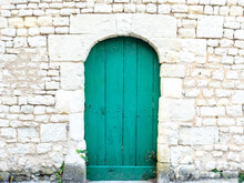 View Of An Ancient Wall And An Old Green Door - Large Image In High Resolution