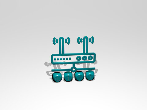 3D illustration of WIFI graphics and text made by metallic dice letters for the related meanings of the concept and presentations. icon and internet