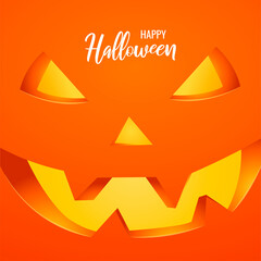 Wall Mural - Happy Halloween card with scary pumpkin face. Square vector illustration for poster, banner, card, postcard, cover.