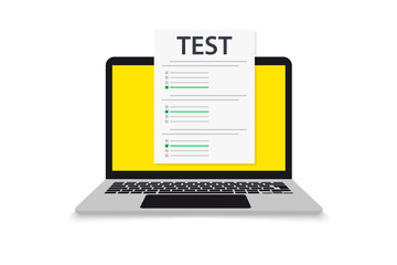 Poster - laptop with window online testing form. online exam. computer with online form survey. knowledge tes