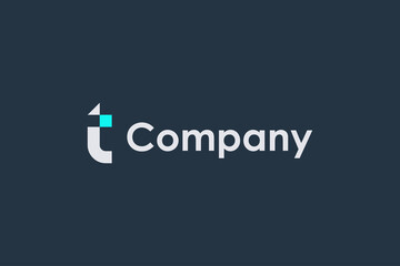 Leinwandbilder - Abstract Initial Letter T Logo. Blue and White Shape Geometric Style isolated on Dark Blue Background. Usable for Business, Technology and Branding Logos. Flat Vector Logo Design Template Element