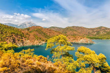 Wall Mural - View over Turquoise Coast of Mediterranean Sea to Taurus Mountains