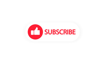 Poster - Subscribe on channel. Red button in social media Thumbs Up. Network symbol in flat style with shadow. Vector on isolated white background. EPS 10.