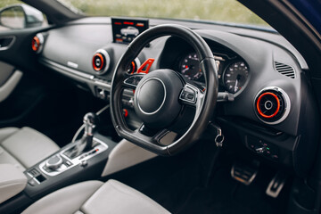 Car dashboard and interior with right hand drive