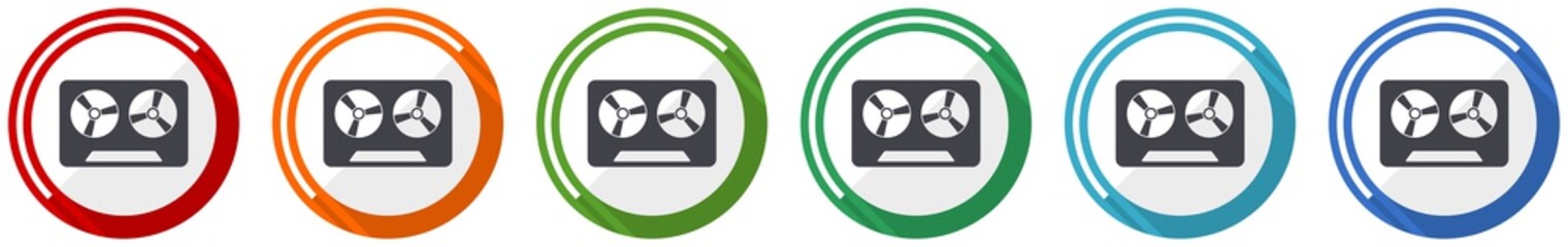 Fototapete - Music recorder, audio equipmen icon set, flat design vector illustration in 6 colors options for webdesign and mobile applications