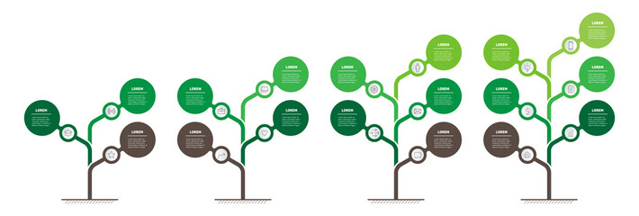 Set of Vertical Timelines or infographics. The development and growth of the business. Time line of Social tendencies. Business presentation concept with 3, 4, 5 or 6 options, steps or processes.