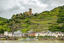 The Ruins Of The Gutenfels Castle Is In Wine Country On A Hill Above The Rhine River And The Village Of Kaub, Germany
