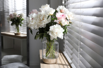 Canvas Print - Bouquet of beautiful peony flowers on window sill indoors