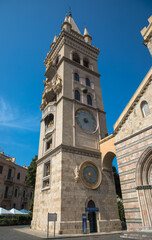 The tower of the Basilica Cattedrale metropolitana di Santa Maria Assunta (translates as Messina Cathedral), Piazza Duomo, Messina, Sicily, Italy