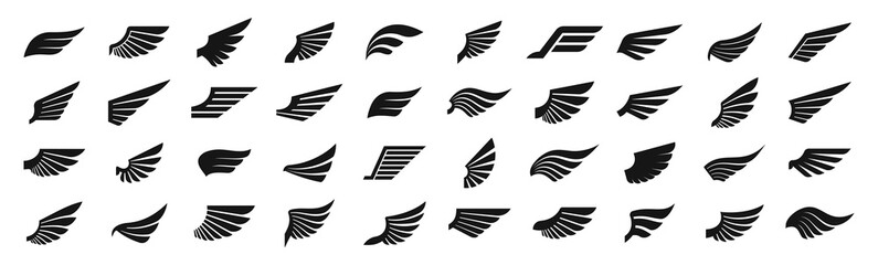 Wall Mural - set of black wings icons. wings badges. collection wings badges. vector illustration.