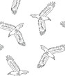 Vector seamless pattern of hand drawn doodle sketch flying raven isolated on white background