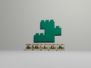 Poster - 3D illustration of BRICK graphics and text made by metallic dice letters for the related meanings of the concept and presentations. background and architecture