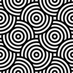 Vector seamless pattern with bold striped circles. Stylish geometric texture. Modern abstract background.