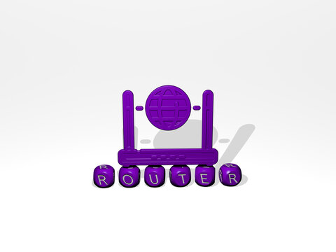 3D illustration of ROUTER graphics and text made by metallic dice letters for the related meanings of the concept and presentations. internet and connection