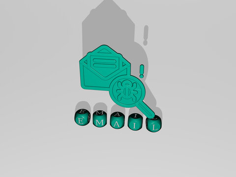 3D illustration of email graphics and text made by metallic dice letters for the related meanings of the concept and presentations. business and icon