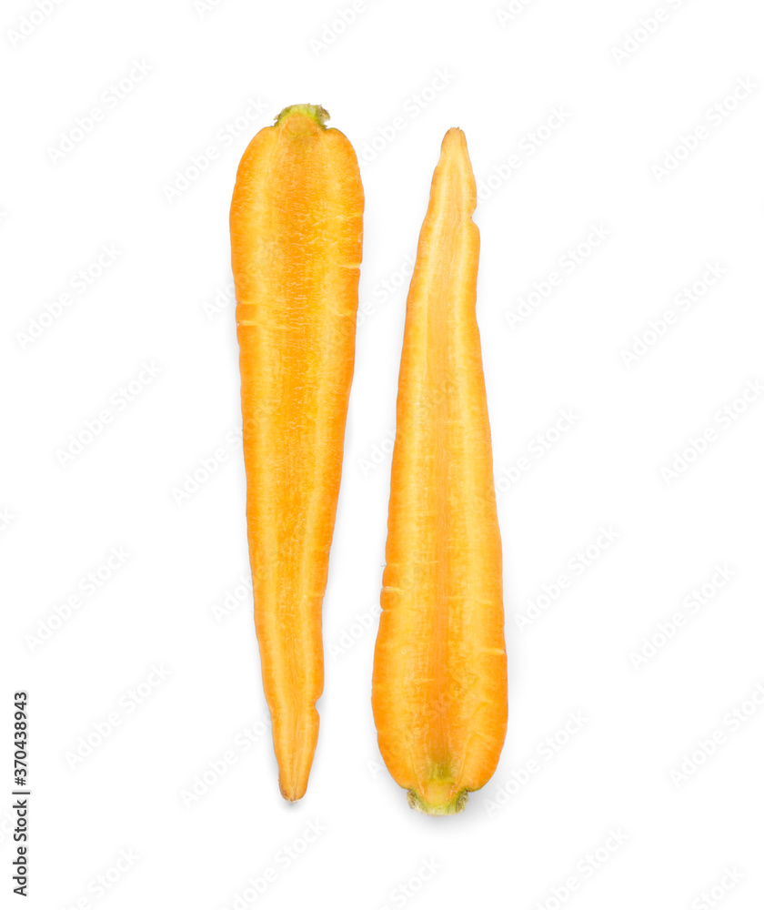 Cut fresh carrot on white background