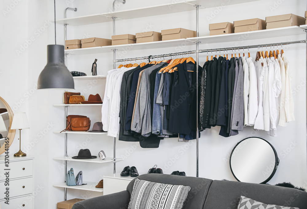 Stylish interior of modern clothes store