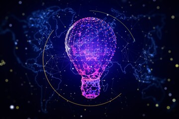Poster - Creative light bulb illustration on blue background, future technology concept. 3D Rendering