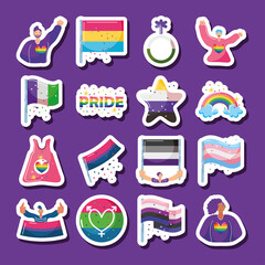 Canvas Print - set of icons with LGBTQ community symbols in purple background