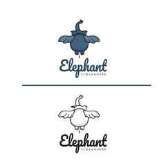 Elephant Fly Logo Design Character Cartoon Vector Illustration Modern Style