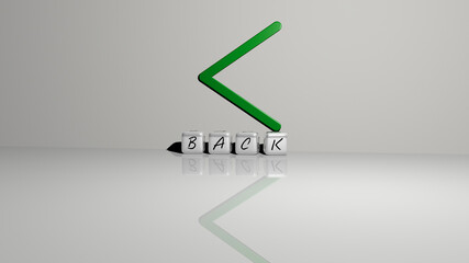 Poster - BACK text of cubic dice letters on the floor and 3D icon on the wall. 3D illustration. background and beautiful