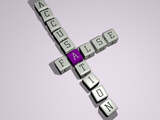 Fototapete - false accusation crossword by cubic dice letters. 3D illustration. background and fake