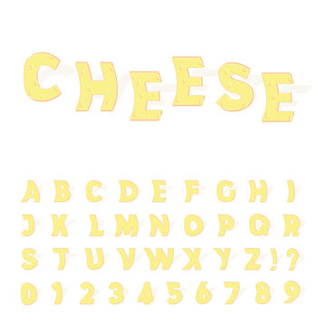 Cheese cartoon letters set on white background. Vector Illustration
