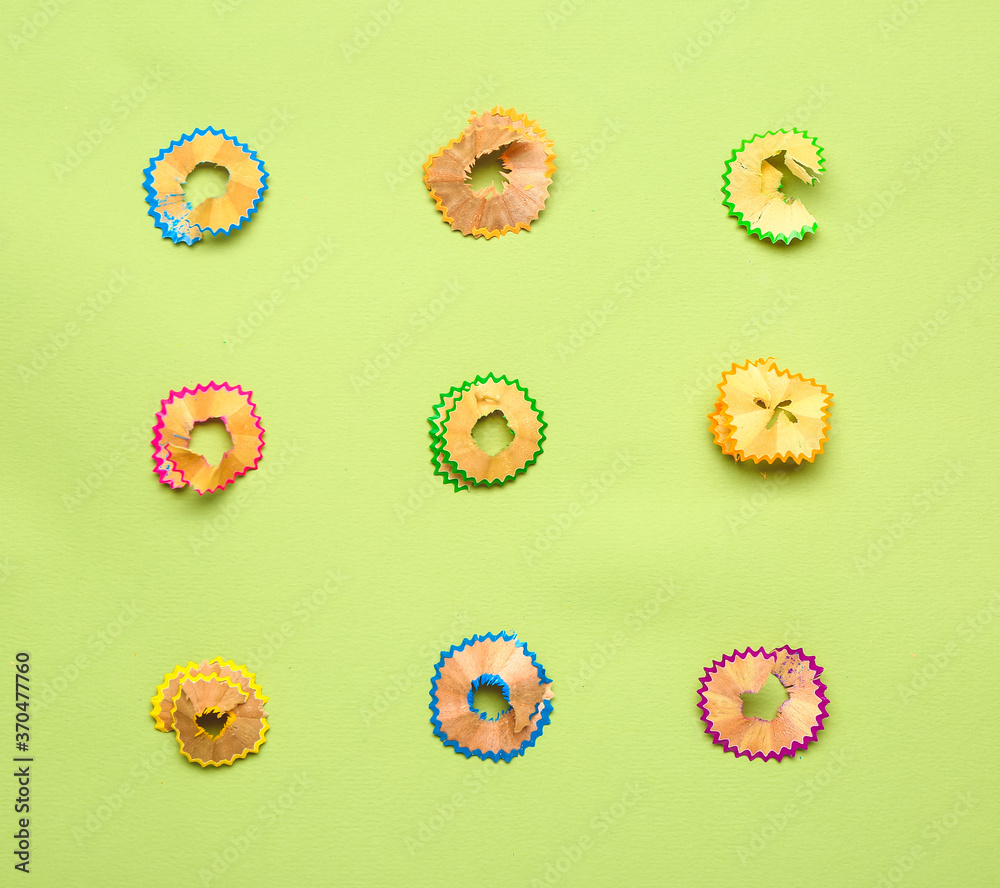 Pencil shavings on color background